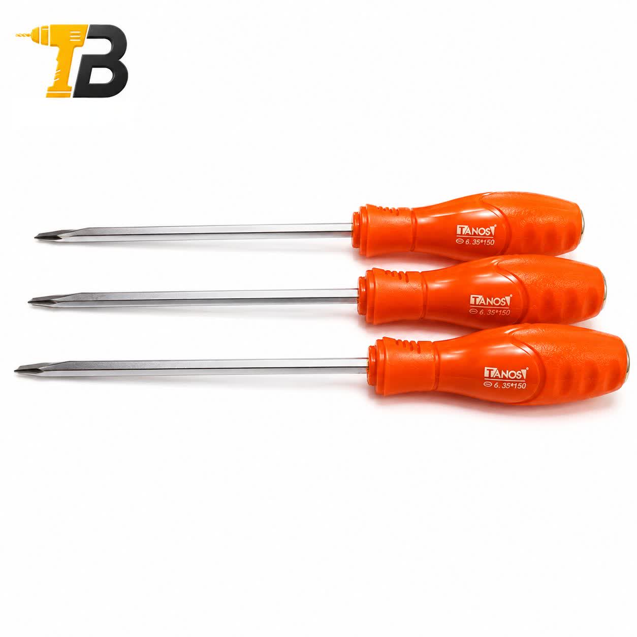 پیچگوشتی چکش خور دوسو تانوس (TANOS) 6×150 | تیغه تخت برای باز کردن پیچهای شکافدار، دسته ارگونومیک نارنجی - Image 2