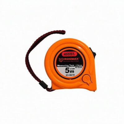 متر نواری ۵ متری آیرون‌مکس (IRONMAX) مدل 63-5019 | بدنه پلاستیکی مقاوم، نوار ۱۹ میلی‌متری با ترمز خودکار و بند آویز